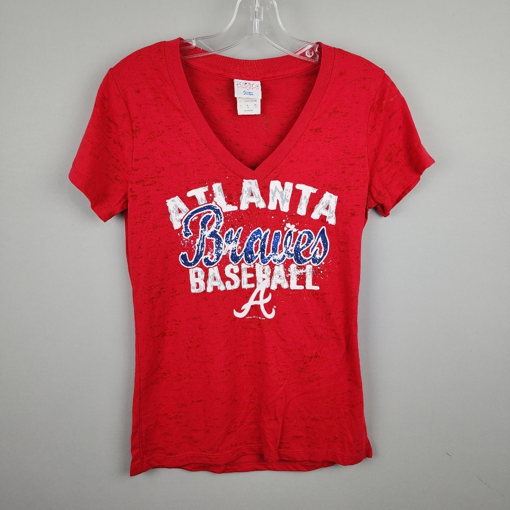 Genuine Merchandise Atlanta Braves Women's Red V-Neck T-Shirt Sz Large
